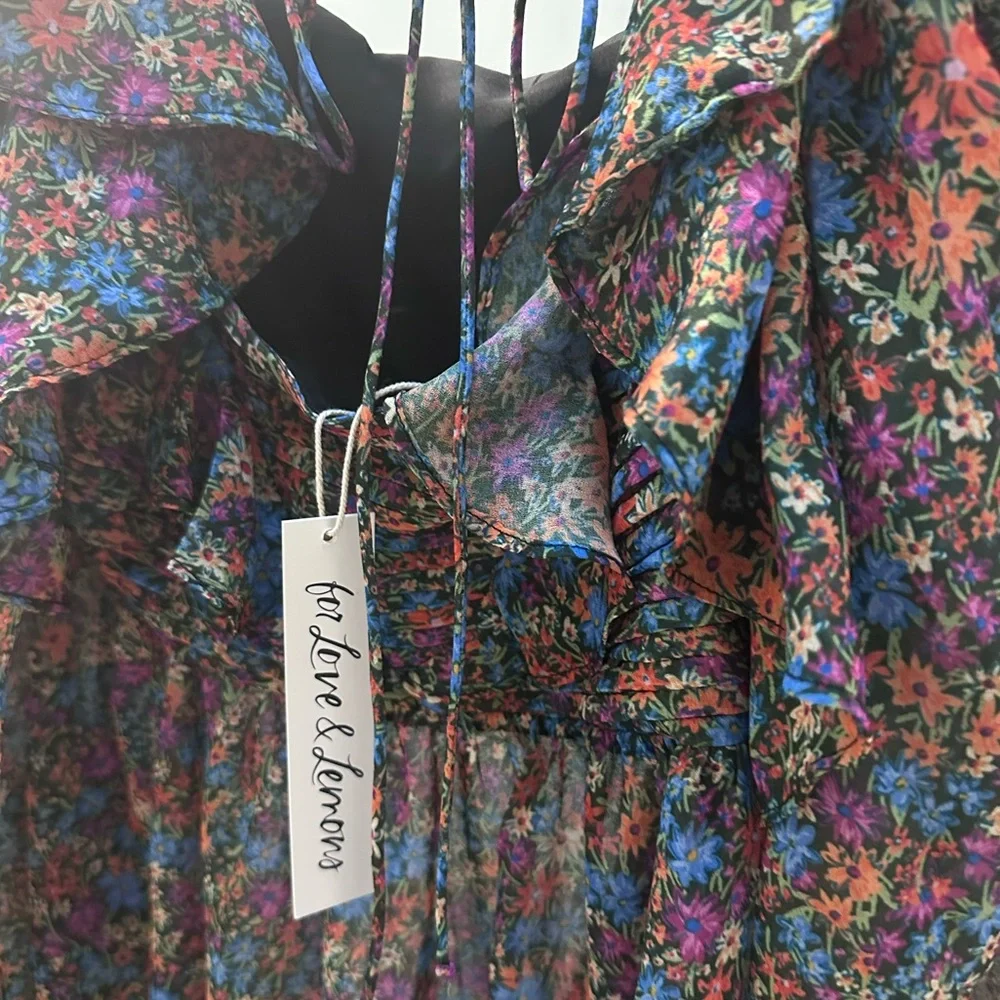 NWT For Love & Lemons Brittany Floral Print Long Sleeve Midi Dress Size M - Picture 12 of 13